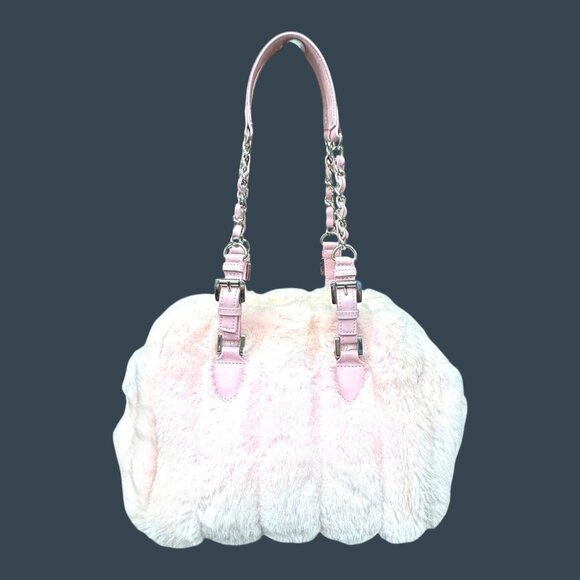 My Flat In London Scottie Purse Pink Faux Fur Pink Handbag Chain Straps Y2K Boho - Picture 3 of 10